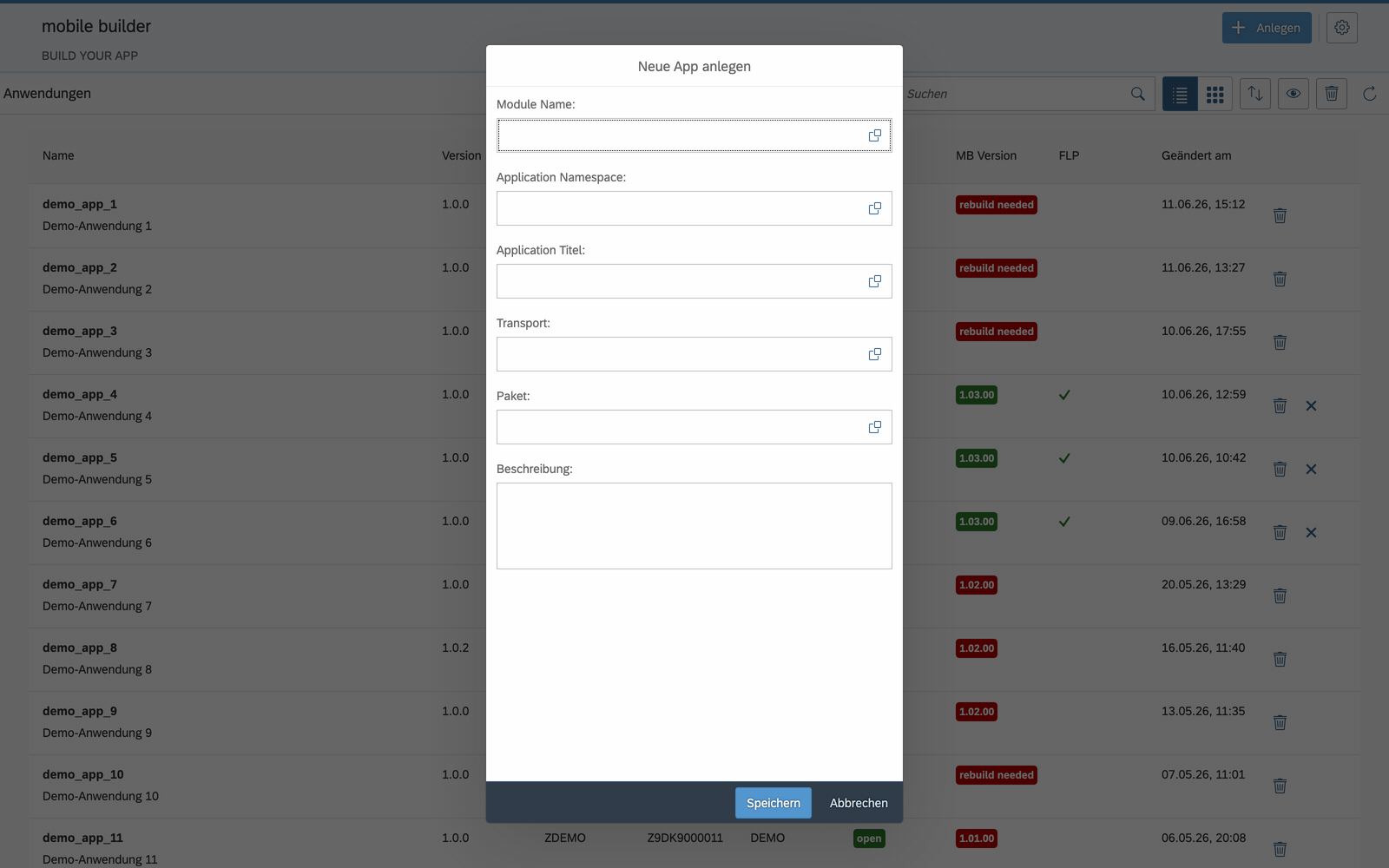 Neue App anlegen